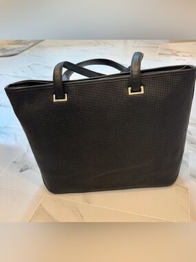 Lo & Sons Seville Travel Tote Black Perforated Leather Like New